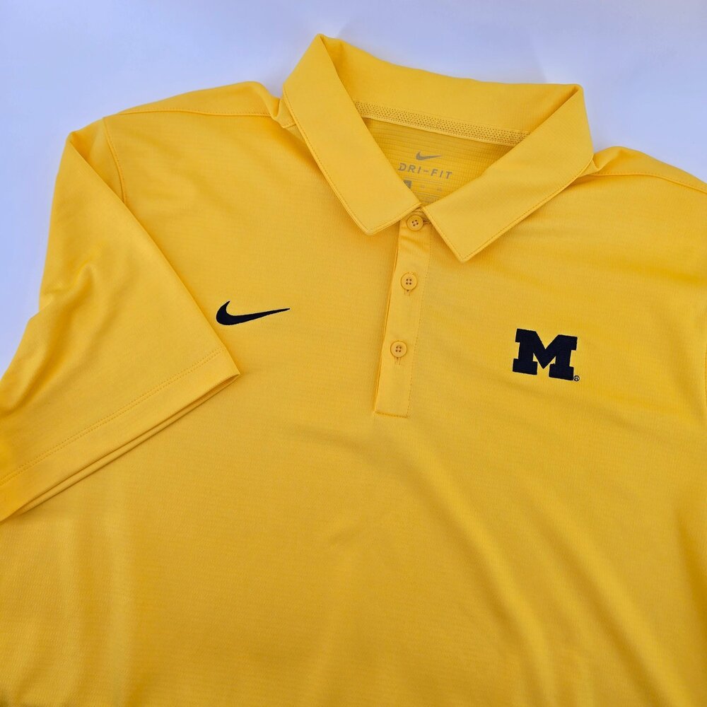 Nike M Michigan Wolverines Dri-FIT Polo Shirt Mens Maize Yellow Short Size L